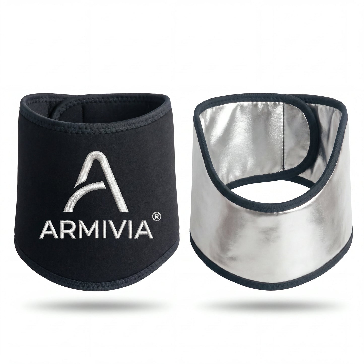 Fascia collo Armivia, neoprene nero con interno argentato